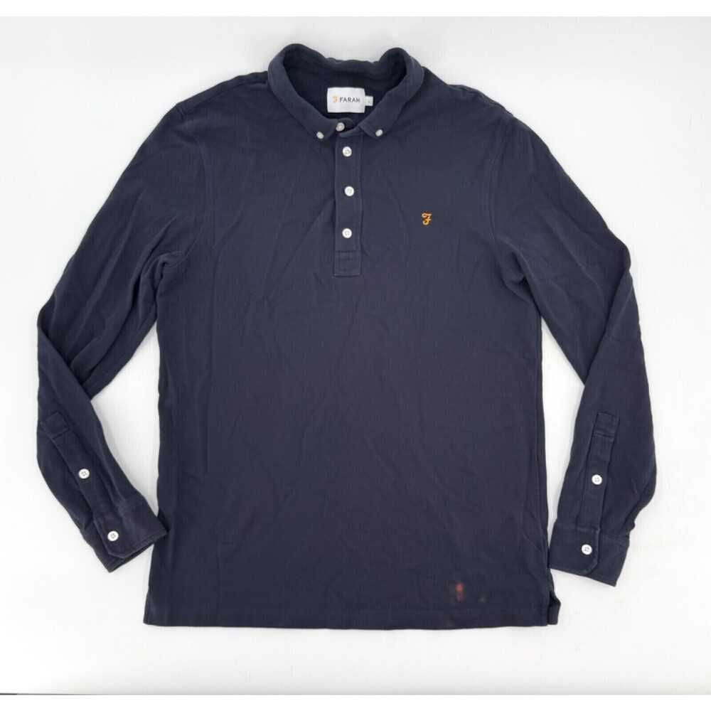 Farah Shirt Mens Large Blue Pull over Collared Long Sleeve Cotton